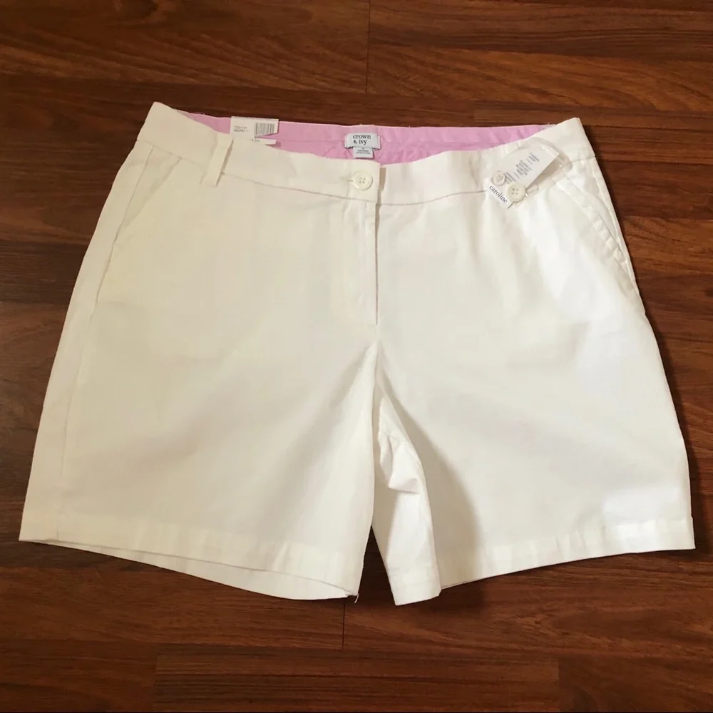 Crown & Ivy Caroline 7” Inseam Shorts Classic Fit Comfort White Size 16 New - Picture 7 of 12